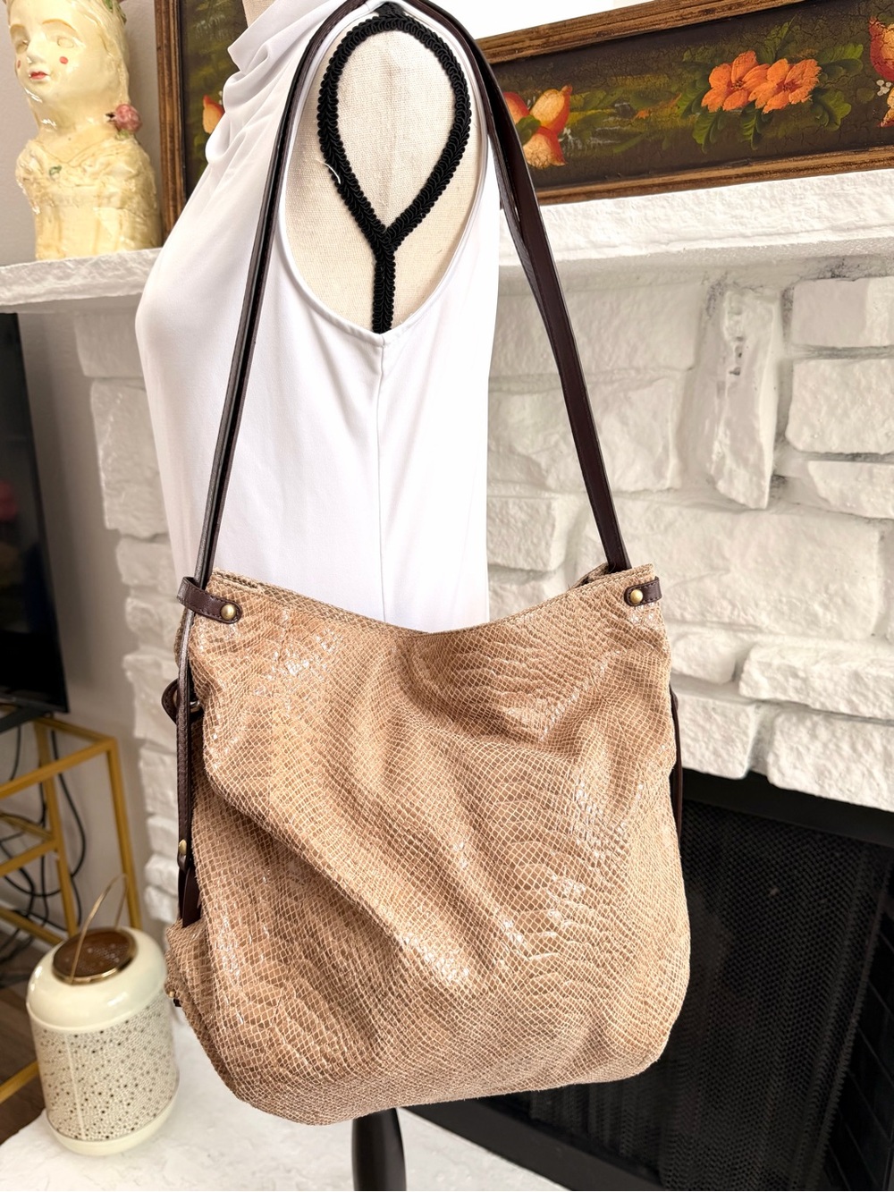 orYANY Metallic Reptile Embossed Leather Hobo Shoulder Bag